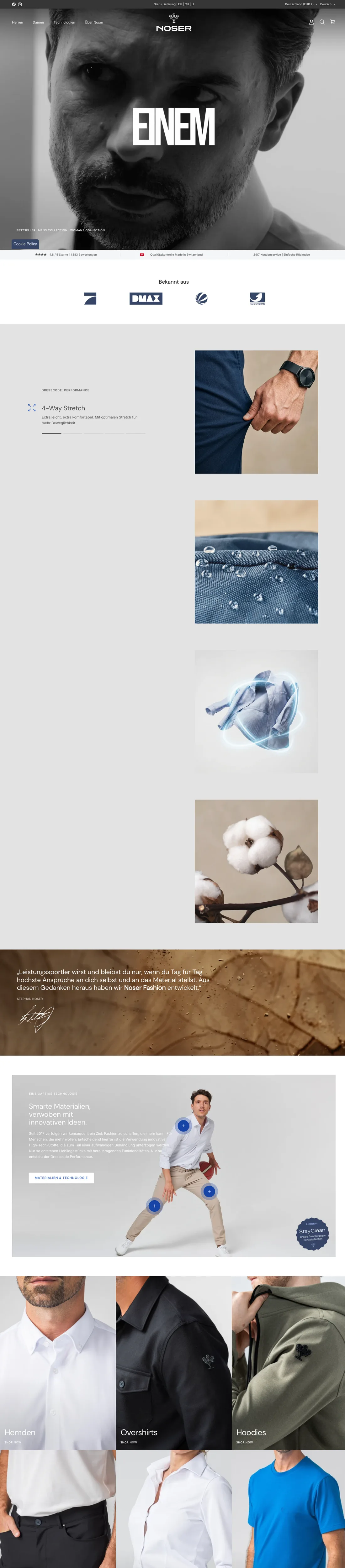 Startseite und Sortiment im Noser Fashion Online-Shop